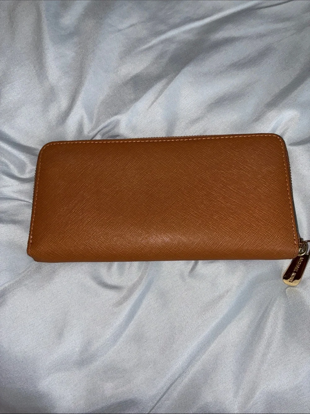 Michael Kors Brown Leather Zip-Around Wallet with Gold Logo